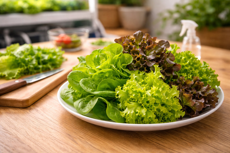 Fresh leafy greens harvested for dining